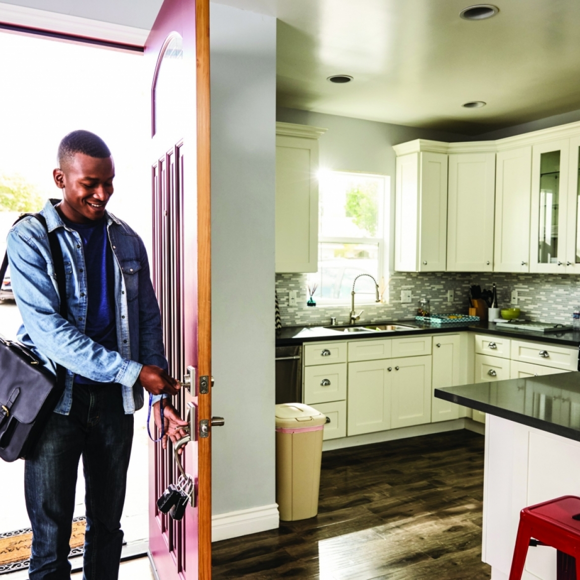 child walking in the front door 
